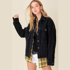 La Miel Women's Stylish Vacation Jacket in Black with Plaid Layering for Trendy Outfits