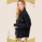 La Miel women's stylish vacation jacket in black corduroy for casual chic outfits