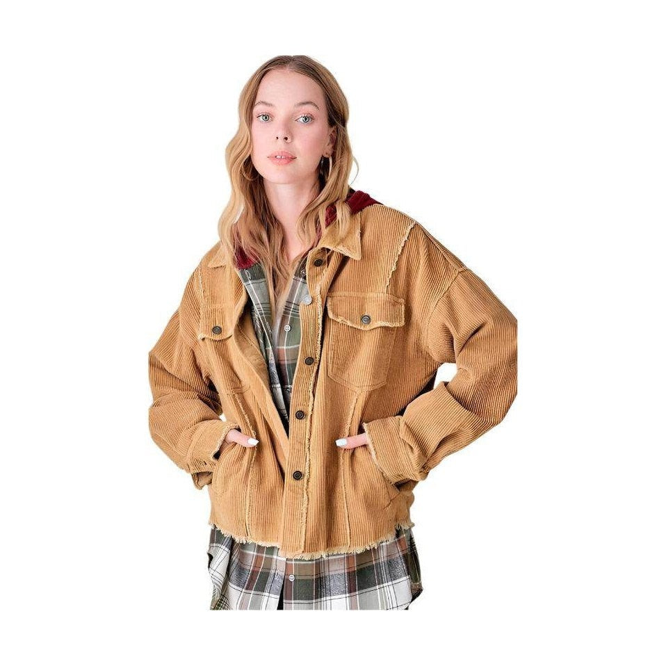 La Miel stylish vacation jacket in corduroy with a relaxed fit and button closure for trendy layering