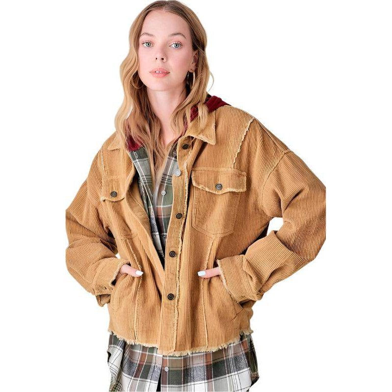 La Miel stylish vacation jacket in corduroy with a relaxed fit and button closure for trendy layering