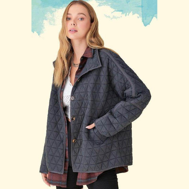 La Miel stylish vacation jackets in quilted gray with a modern relaxed fit