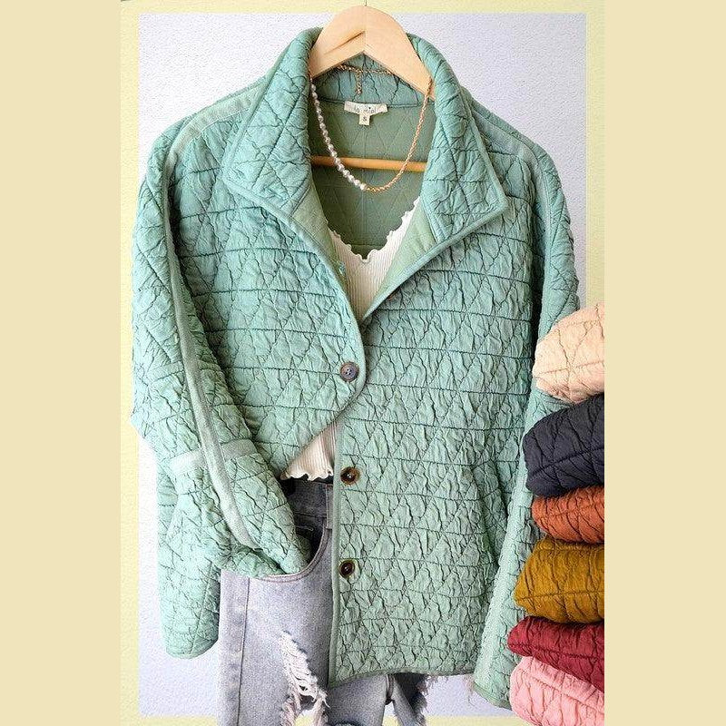 La Miel Mint Green Stylish Vacation Jackets with Quilted Fabric and Button Closure