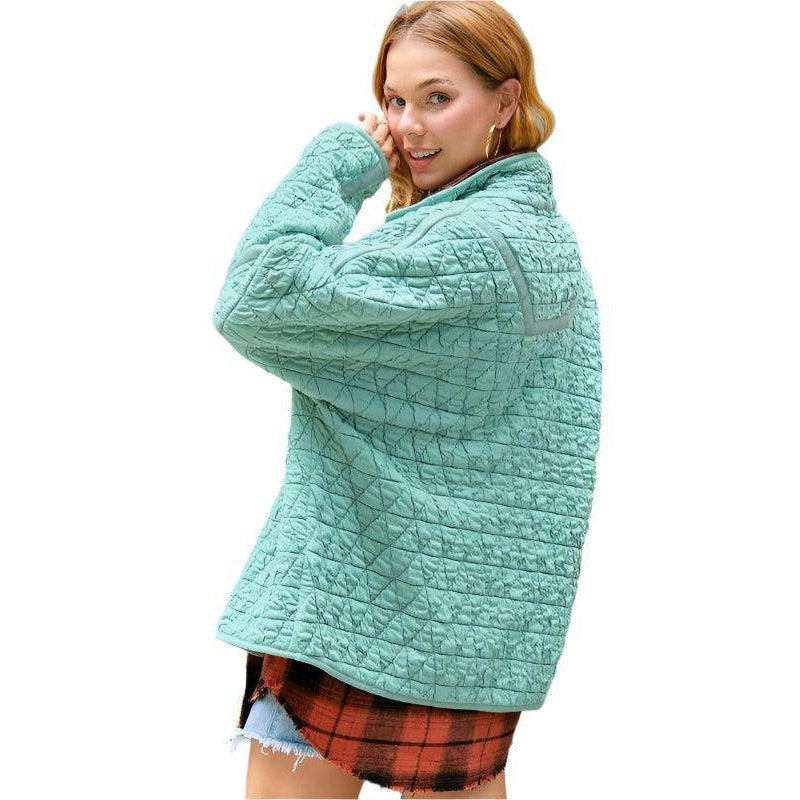 La Miel stylish vacation jackets in mint green with a quilted design and relaxed fit
