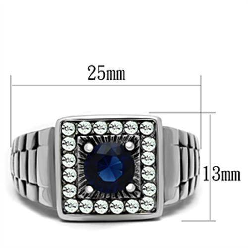 Stylish vacation rings for men featuring a square design with a central blue stone and sparkling accents