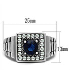 Stylish vacation rings for men featuring a square design with a central blue stone and sparkling accents