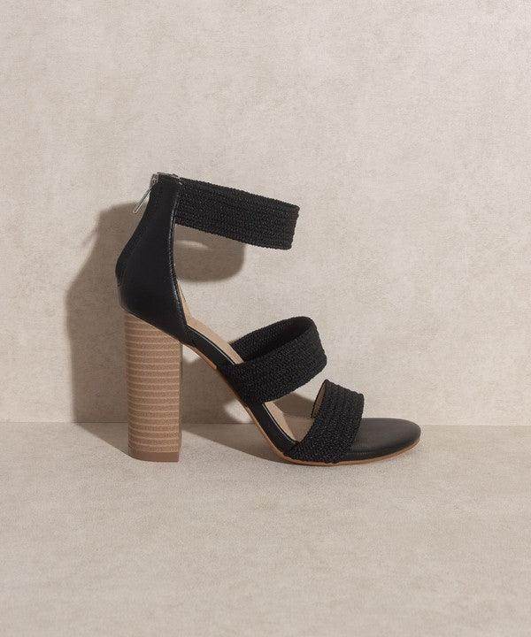 Stylish vacation sandals by Oasis Society with block heels and adjustable straps in black