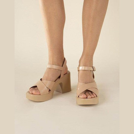 Fortune Dynamic stylish vacation sandals with block heels and cross strap design for comfort and elegance