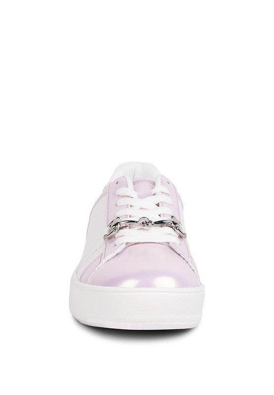 Rag Company Women's Stylish Vacation Sneakers in Lavender with Shiny Accents and Classic Lace-Up Design