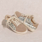 Stylish vacation sneakers women featuring a beige and leopard print design for casual outings