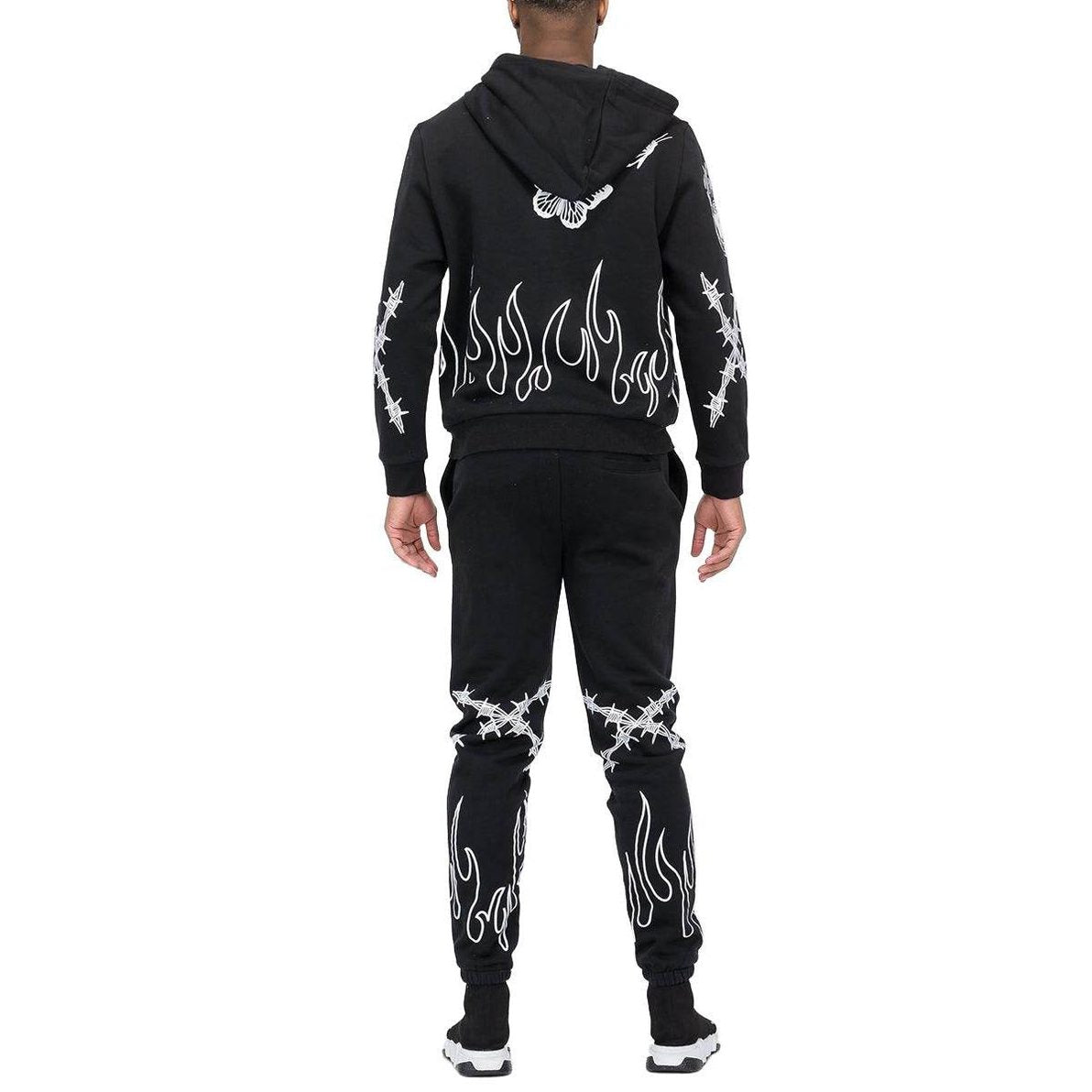 Men's 2PC Track Set by WEIV in black, featuring stylish vacation sweat suit design with flame details