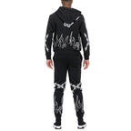 Men's 2PC Track Set by WEIV in black, featuring stylish vacation sweat suit design with flame details