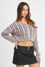 Emory Park stylish vacation sweater in beige with striped design and cropped fit