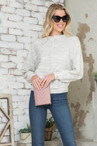 Light gray Andante USA women's shirt, a stylish vacation top for women, paired with jeans and sunglasses