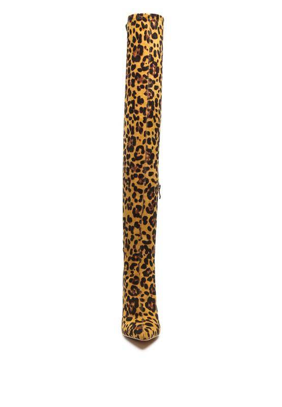 Rag Company stylish vegan leather footwear in leopard print with high thigh design for a bold look