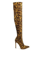 Rag Company stylish vegan leather footwear in leopard print over-the-knee boots with high heels