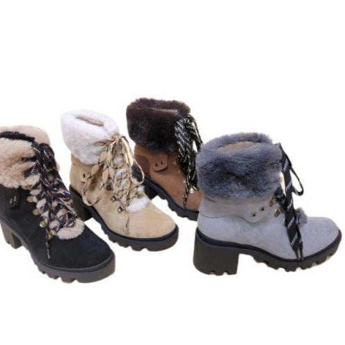 Stylish winter boots ladies in four colors with faux fur and lace-up design for cold weather fashion