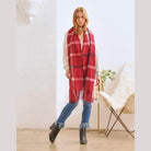 Stylish winter scarf for vacations in red and white plaid, perfect for cozy looks