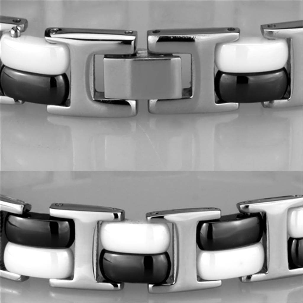 Stylish women's link bracelet featuring black and white alternating links for a chic look