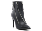 Rag Company stylish zipper ankle boots in black leather with pointed toe and high heels
