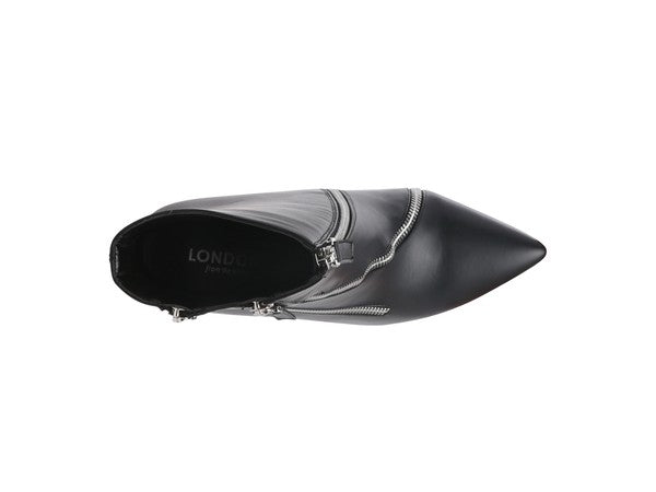 Rag Company stylish zipper ankle boots in black with a pointed toe design and metallic accents