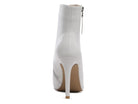 White stylish zipper ankle boots with a sleek design and high stiletto heel
