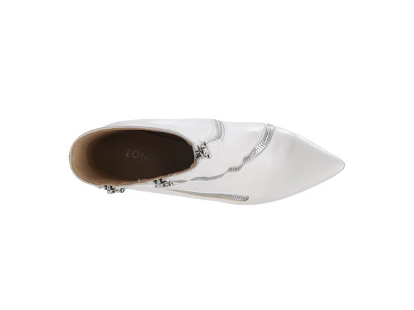 White stylish zipper ankle boots with a pointed toe design for a chic look