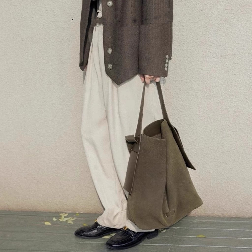 Fashionable suede large capacity shoulder bag in olive green, perfect for everyday use