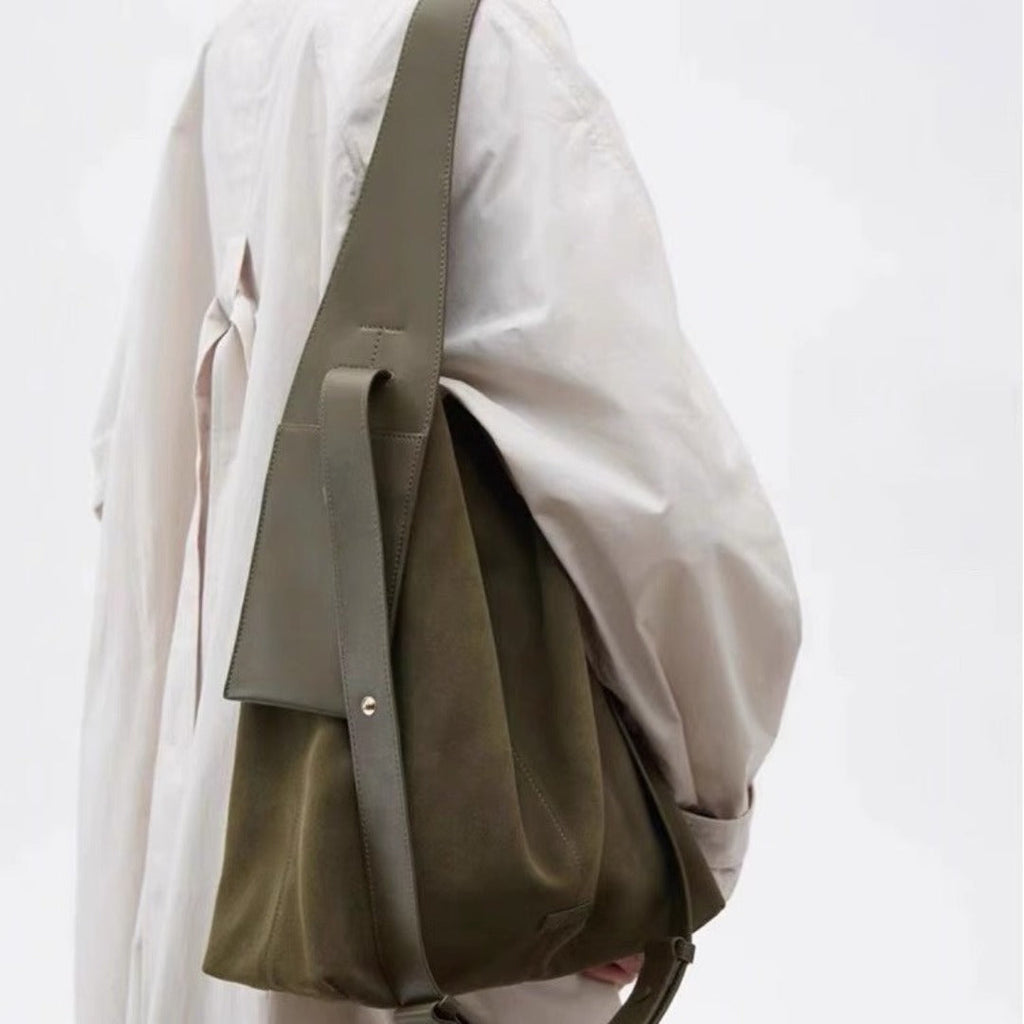 SHOMICOBOUTIQUE suede large capacity shoulder bag in olive green, stylish and practical for everyday use
