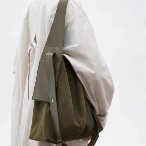 SHOMICOBOUTIQUE suede large capacity shoulder bag in olive green, stylish and practical for everyday use