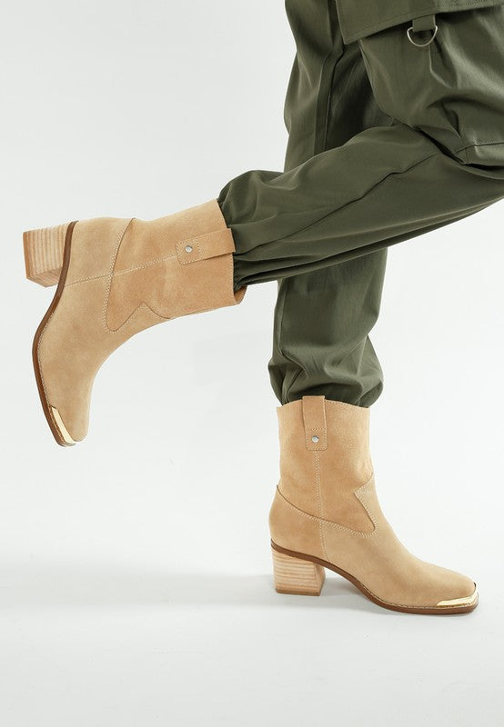Rag Company suede square toe ankle boots in beige with a stylish block heel for women's fashion