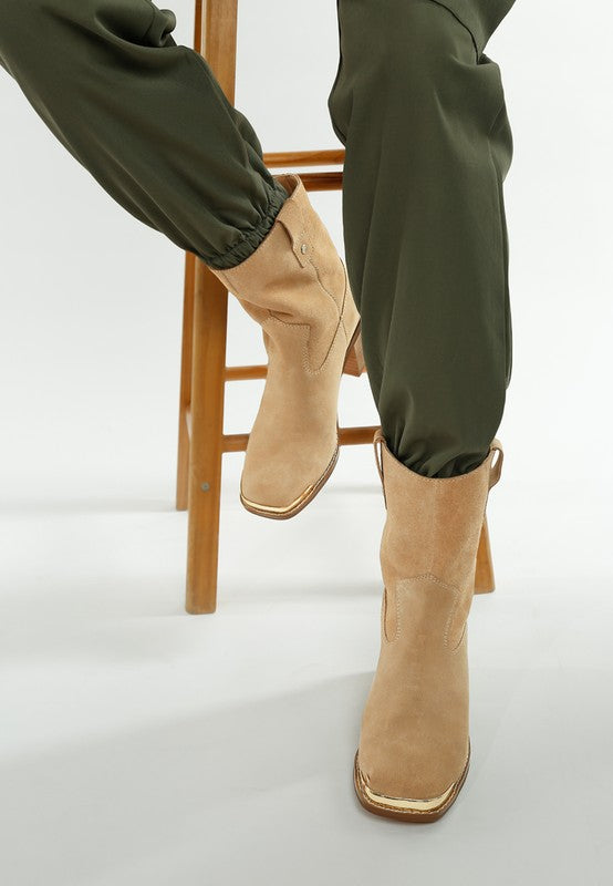 Rag Company suede square toe ankle boots in beige with stylish design for trendy women