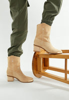 Rag Company suede square toe ankle boots in beige with block heel, perfect for stylish casual outfits