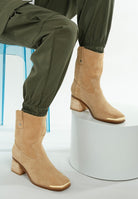 Rag Company suede square toe ankle boots in tan with a stylish block heel and comfortable fit