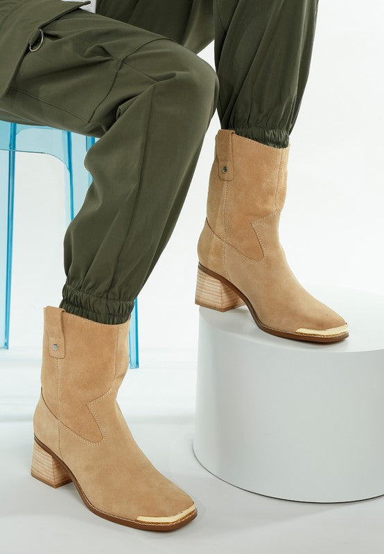 Rag Company suede square toe ankle boots in tan with a stylish block heel and comfortable fit