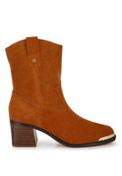 Rag Company suede square toe ankle boots in burnt orange with a stylish block heel