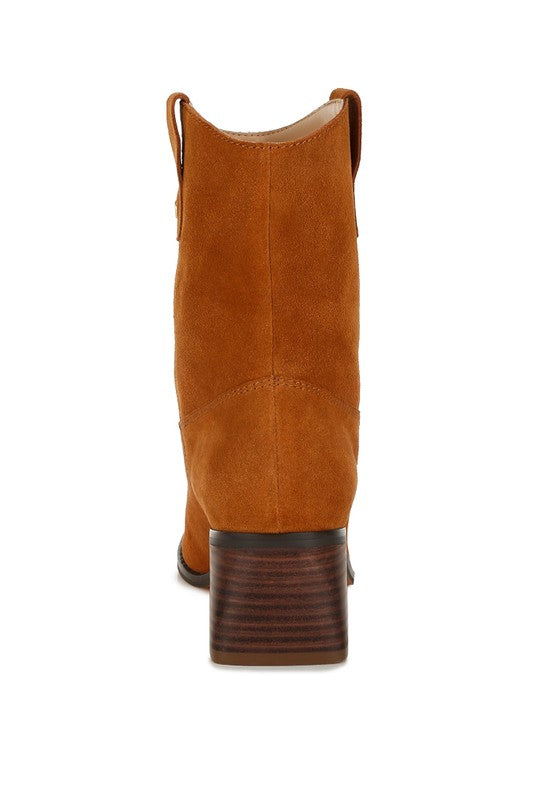 Rag Company suede square toe ankle boots in brown with stacked heel for stylish fall looks