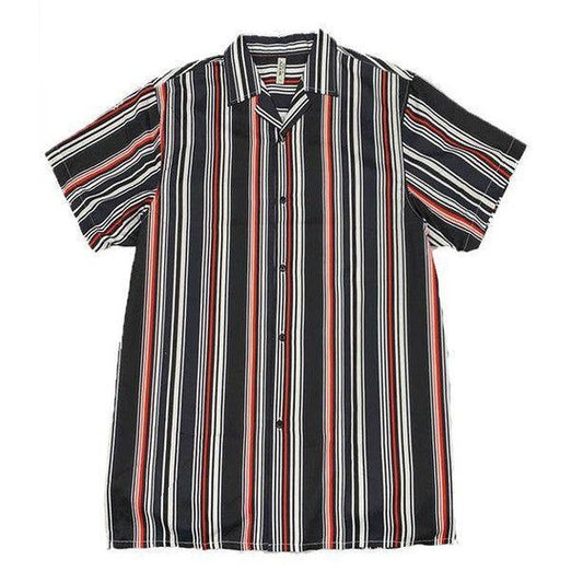 WEIV Men's Summer Beach Button Up Shirt with Striped Design for Casual Outings