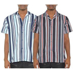 WEIV Men's Summer Beach Button Up Shirt in Striped Design for Casual Summer Outings