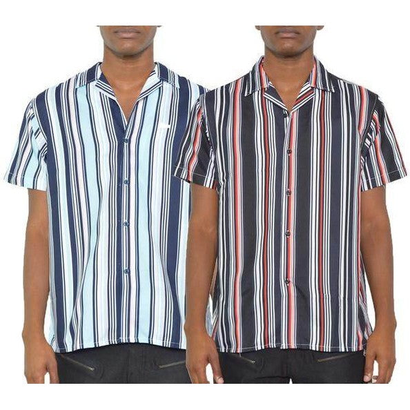 WEIV Men's Summer Beach Button Up Shirt in Striped Design for Casual Summer Outings