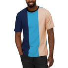 Men's summer color block t-shirt featuring blue and beige stripes for a stylish, casual look