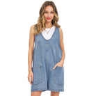 Casual summer denim romper for women with pockets and a sleeveless design by VacationGrabs