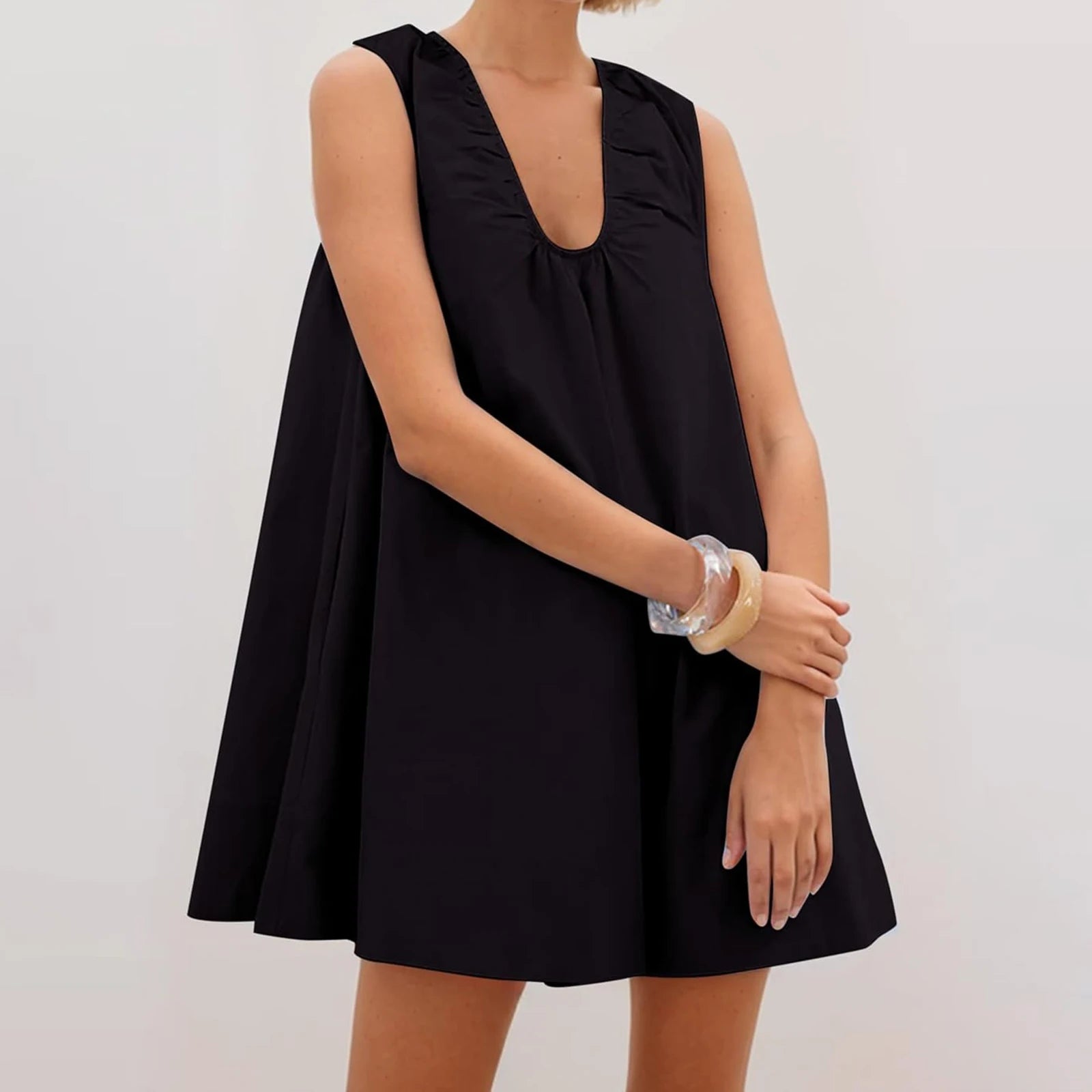 Women's black sleeveless dress for the summer, relaxed fit, lightweight fabric