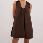 Brown women's dress for the summer, lightweight cotton for casual outings