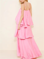 Women’s pink layered maxi dress for the summer