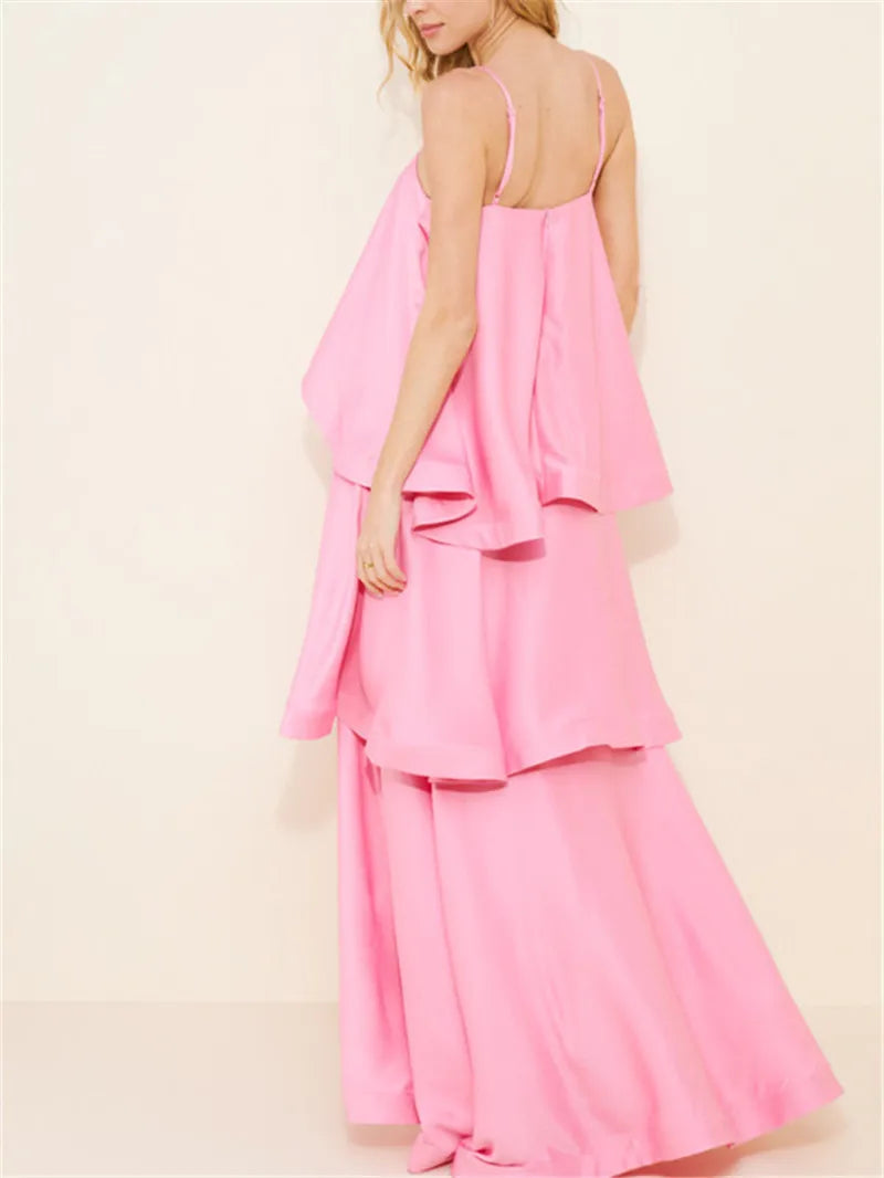 Women’s pink layered maxi dress for the summer