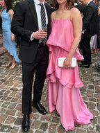Pink layered gown for summer events, ideal dress for the summer