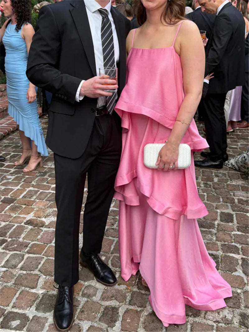 Pink layered gown for summer events, ideal dress for the summer
