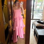 Pink tiered summer dress for casual outings or vacations
