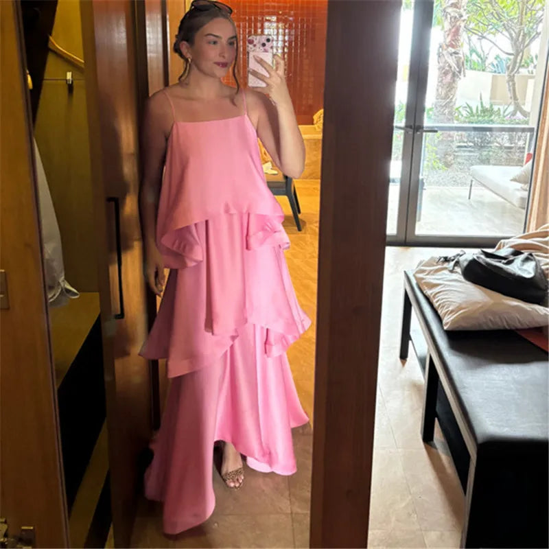 Pink tiered summer dress for casual outings or vacations