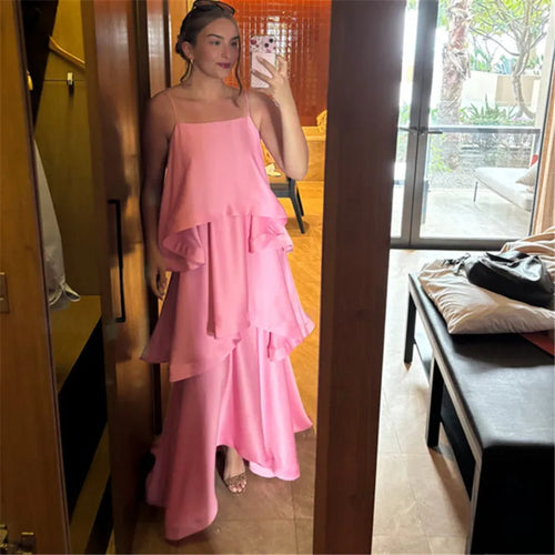 Pink tiered summer dress for casual outings or vacations